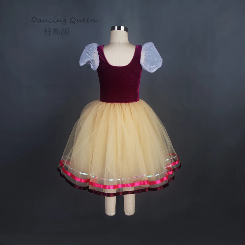 Для женщин& платье с рукавами-фонариками для девочек бархатная длинная юбка-пачка; взрослая сценическая обувь для выступлений, беллетная танцевальная одежда романтичное длинное балетная пачка ребенок 16009