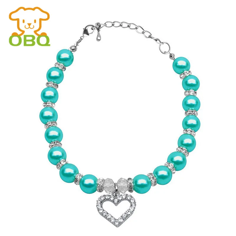 Cats Dogs Collar Personalized Pearl Pet Collar Pet Accessories Jeweled Necklace For Lovely Puppy Kitty Necklace Accessories D40 - Цвет: Синий