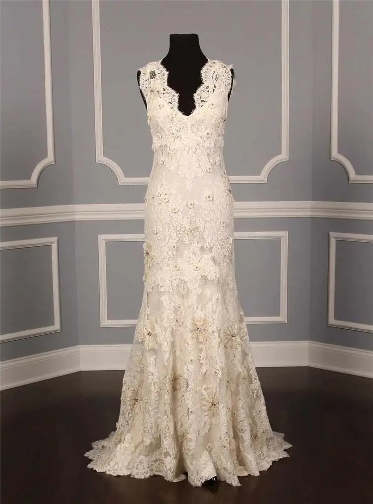 (CRAZY SELL Real Photos) Free shipping A-line V-neck Open Back Beaded Lace Wedding Dresses Elegant Bridal Gowns With Crystals |