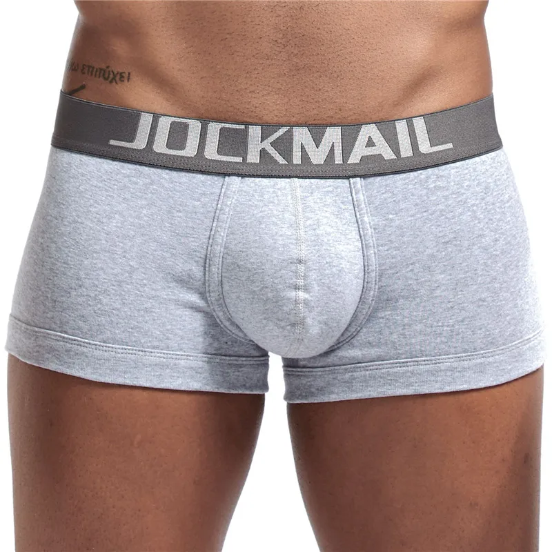 JOCKMAIL, фирменное хлопковое сексуальное мужское нижнее белье, мужские боксеры, одноцветные, черные, белые, серые, с низкой талией, u-выпуклые, спортивные, удобные штаны, мужские боксеры - Цвет: Серый