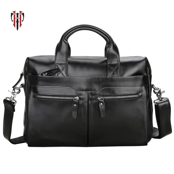 

TIANHOO 14inch laptop man bags genuine leather briefcase crossbody fashionable messenger handle bag for men male tote business