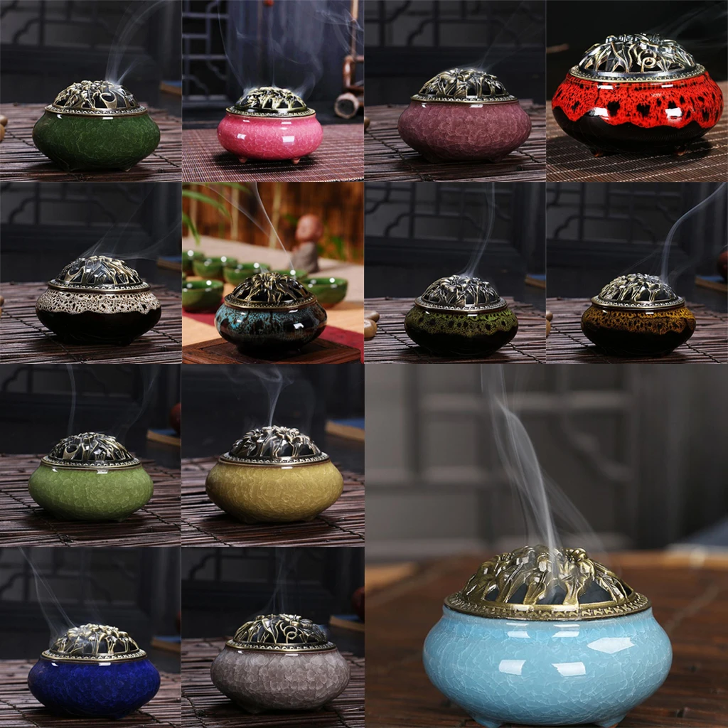 Ceramic Incense Burner Holder Joss Stick Cones Spiral Sandalwood Censer Office Home Living Room Decor Crafts