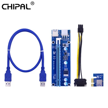 

CHIPAL 60CM VER006C PCI-E Riser Card 006 PCI Express 1X 16X + USB 3.0 Data Cable 6Pin to SATA Power for Litecoin Bitcoin Miner