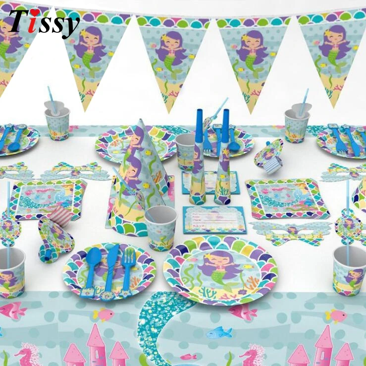 Mermaid Series Disposable Tableware Set Table Decoration Paper Straws/Cup/ Plate Kid Gift For Wedding/Birthday/Party Supplies Mermaid Series Disposable Tableware Set Table Decoration Paper Straws/Cup/ Plate Kid Gift For Wedding/Birthday/Party Supplies