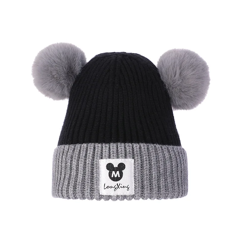 Kids Baby Girl Boy Winter Warm Knit Hat Toddler Dual Hairball Pom Pom Beanie Cap