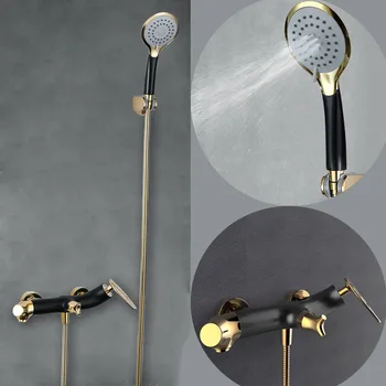 

Matt Black+Gold Dual-function Faucet Shower Set Brass Bath Shower Wall Mounted Cold And Hot Mixer Tap Leaf Design Shower Faucet