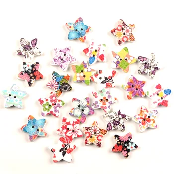 

50pcs Mixed Star Wooden 2 Holes Buttons For Clothing Needlework Scrapbooking Wood Botones Decorative Crafts Diy Accessories