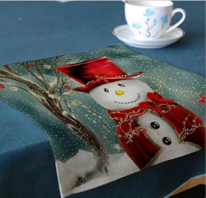 

4Pcs/lot New Christmas Printed Linen Placemat Place mat Table Mat Cute colorful Dinner Coaster Home textile Dec wholesale FG781