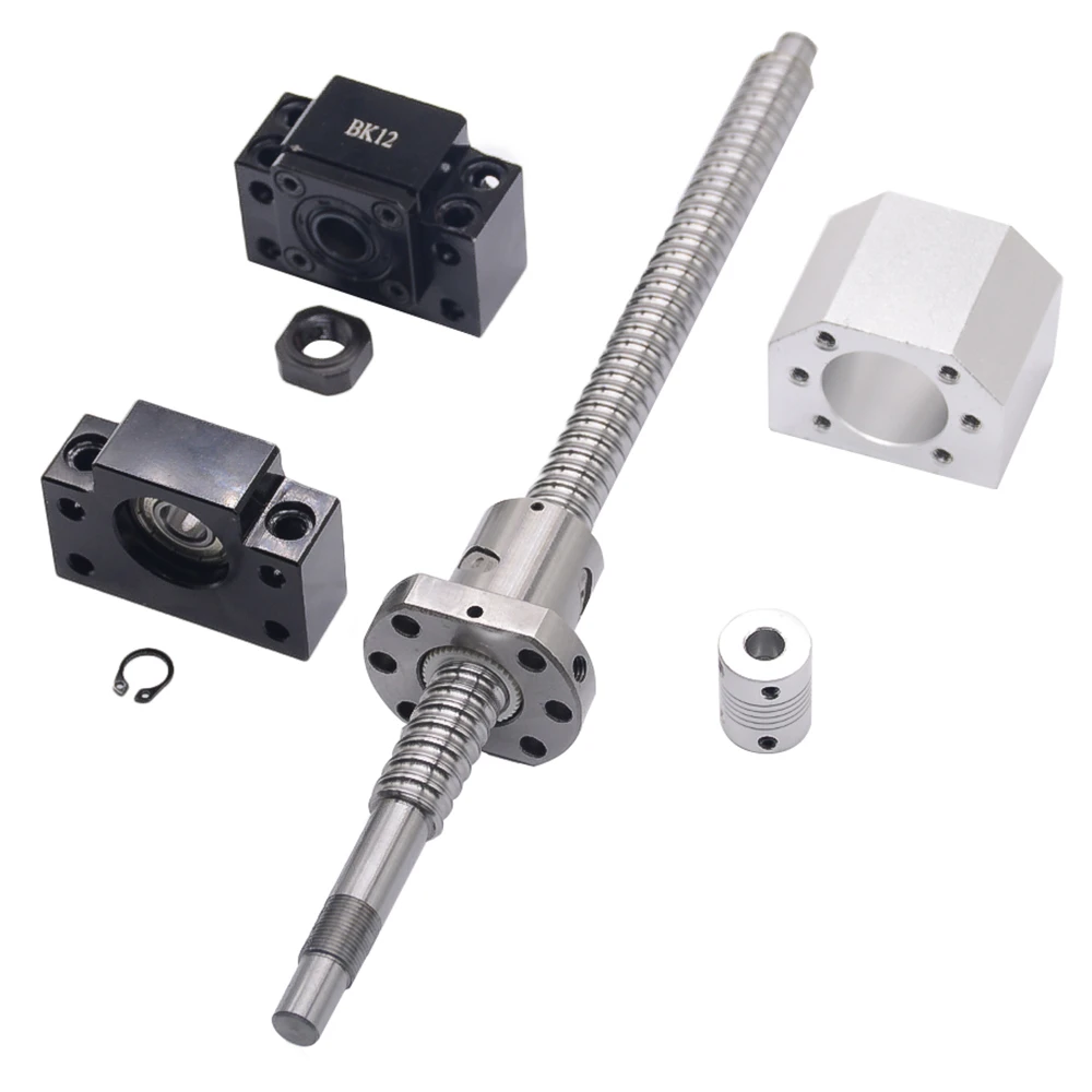 HOPUBO 1pcs SFU1605 Set， SFU1605 360mm Rolled Ballscrew C7， with End Machined Ball Nut+Nut Housing+BK/BF12 End Support+Coupler RM1605， for CNC Color : Three Piece Set 2, Size : 1500mm 
