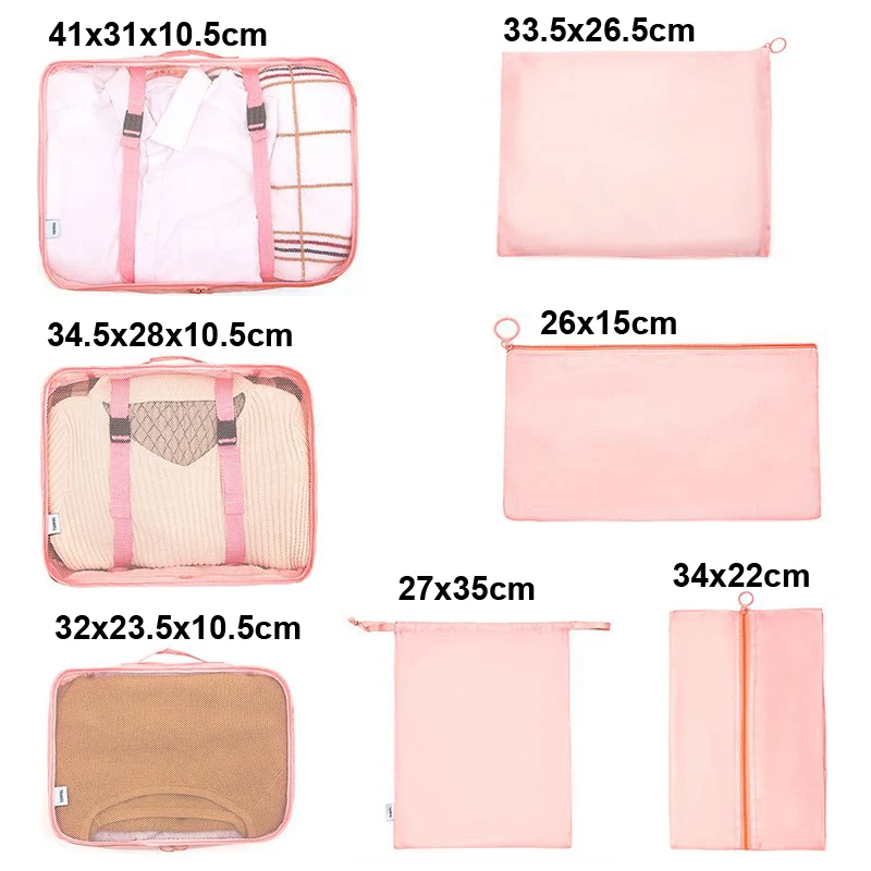 7 قطعة/المجموعة السفر المنظم صندوق تخزين ملابس حقيبة أمتعة محمولة حقيبة المنظم الملابس أحذية مرتب الحقيبة التعبئة حقيبة الغسيل