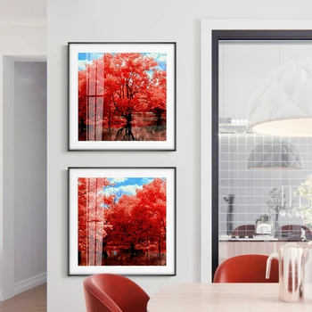

Modern Decorative Bedroom Abstract Canvas Painting Print Wall Art Unframed Wall Pictures for Living Room Red Landscape Poster