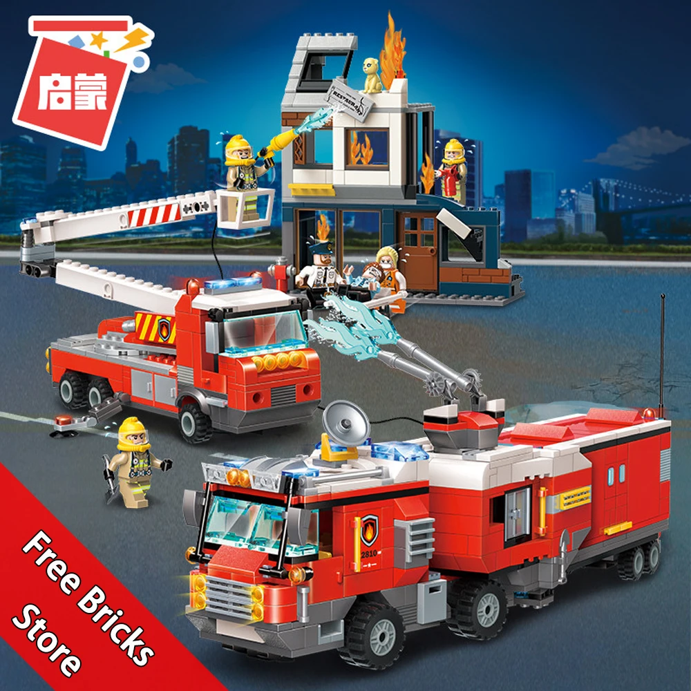 

996pcs Set City Series Firemen Mini figures Minifigs Fire Rescue Spraying Engine Car Scaling ladder Building Blocks Toys Kids