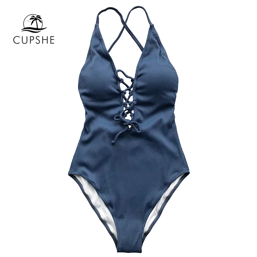 CUPSHE Remind Me Solid Onepiece Swimsuit Women Backless Deep V neck