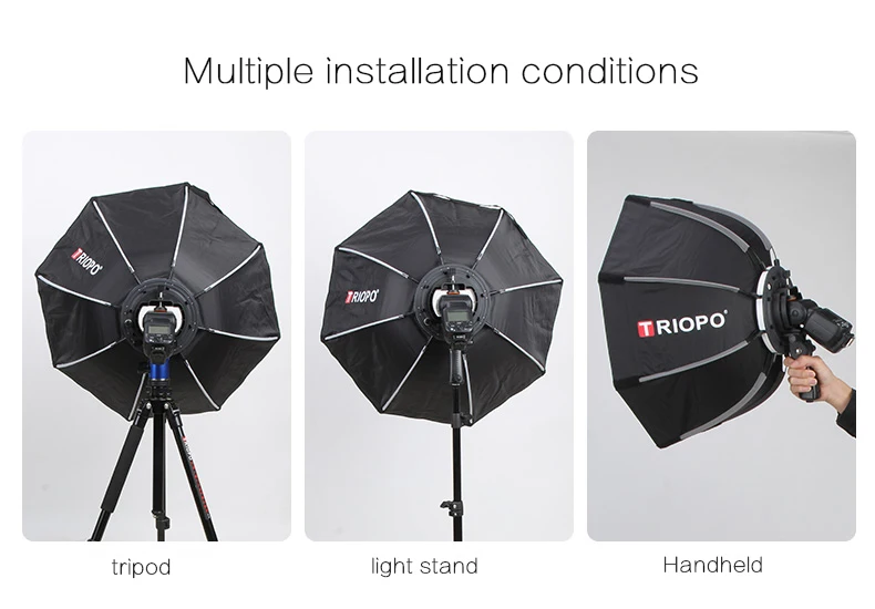 TRIOPO 55cm/65CM Octagon Foldable Softbox Bracket Bowns Mount Soft Box Handle for Godox Yongnuo Speedlite Flash Light light on tripod