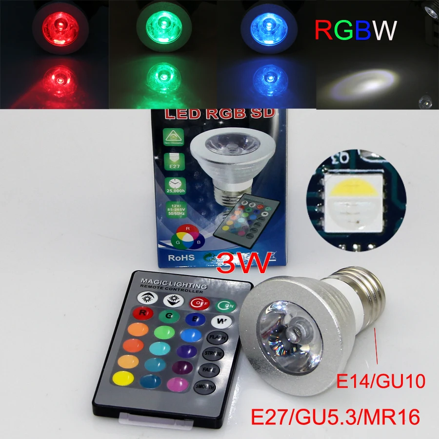3 шт./лот Вт E27/E14/GU10/GU5.3/MR16 RGB RGBW Светодиодная лампа с точечным освещением 85 265 в для