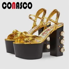 CONASCO Fashion Women Pumps Brand Design Quality Microfiber High Heels Pearl Decoration Heel Summer Prom Sandals Shoes Woman
