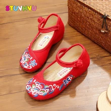 Для девочек кеды Детские's ботинок ручной работы в китайском стиле для маленьких девочек; с вышивкой в национальном стиле детская обувь для танцев в стиле «Старый Пекин»; Тканевая обувь