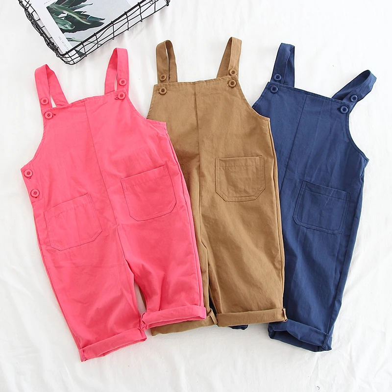 

Baby boys and girls Overalls 1-5 years old summer Big pocket candy color tooling bib casual bib children's pants unisex clothing