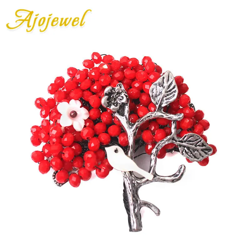 

Ajojewel Luxury Red Festive Trees With Beautiful Shell Flower Brooch Pins For Women Party Gift Ethnic Special Coat Accessories