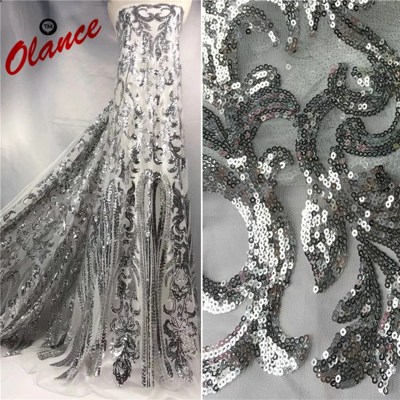 

Hot Sale Wonderful Full Sequins Magic Tree rattan Pattern ZF9 Free Shipping Wedding Dress Wholesale price Tulle Lace Fabric