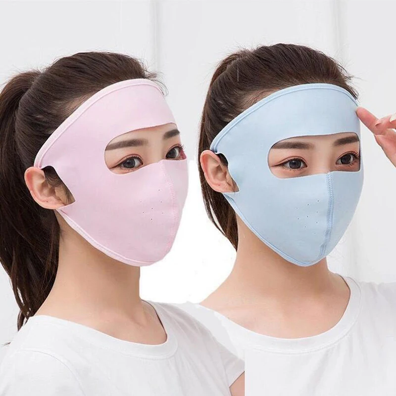 

2019 Summer Ice Silk Sunscreen Large Mask All-Inclusive Mask Thin Section Breathable Full Face Sunshade Protection Forehead Mask