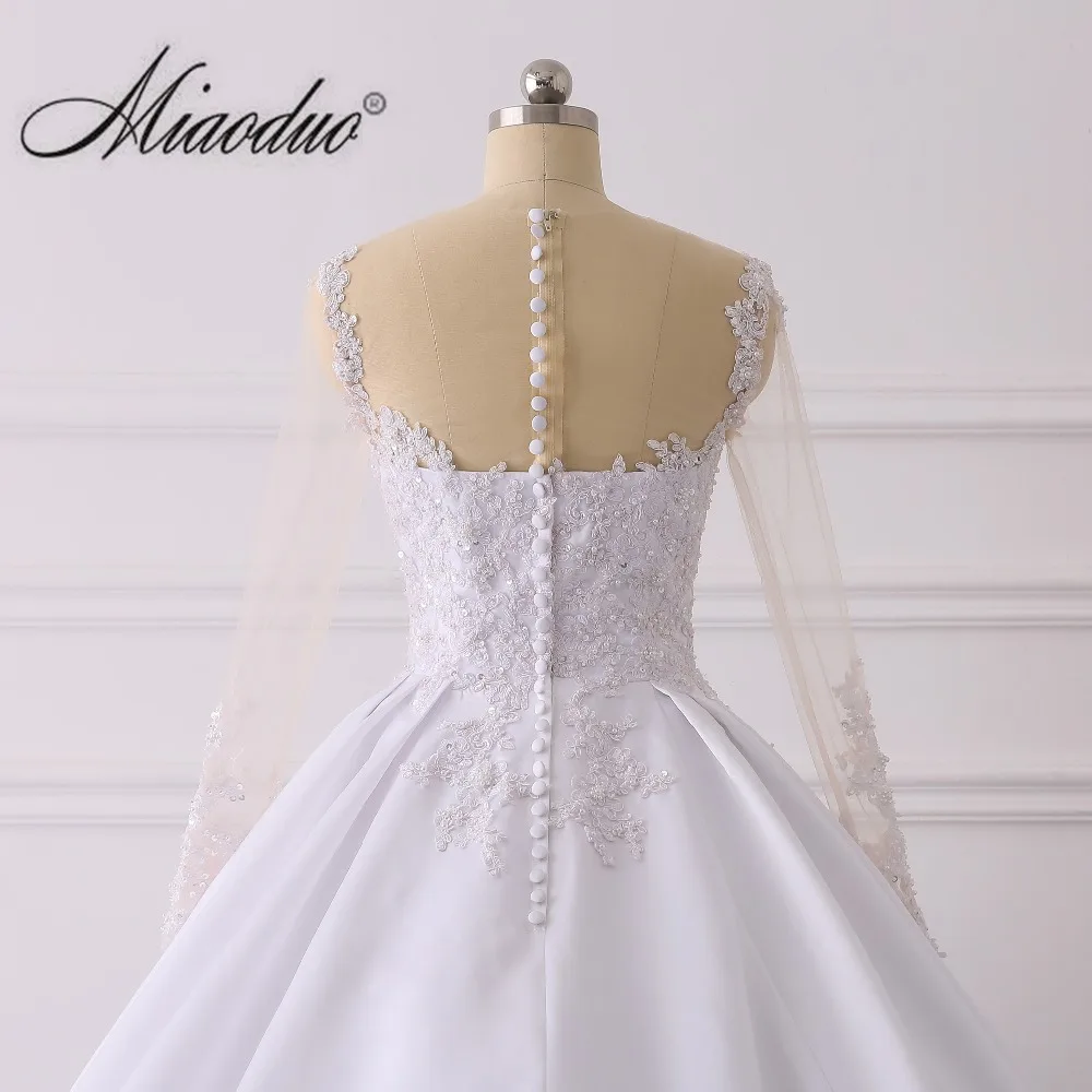 Простой из атласа с длинным рукавом свадебное платье 2019 weddingdress круглым вырезом собор/Королевский поезд vestidos de novia Платье vestido de casamento