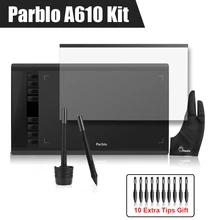 2 Ручки Parblo A610 Графика графический Цифровой Планшетный Комплект + Прозрачная Защитная Пленка + Двумя Пальцами Перчатки + 10 Pen Tips