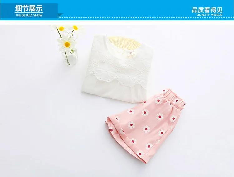 Girls Clothing Set 2018 Summer 2-10 Years Old Little Kids Girl Hollow Out Fly Sleeve T Shirt+Floral Shorts 2 Piece Suit Sets (10)