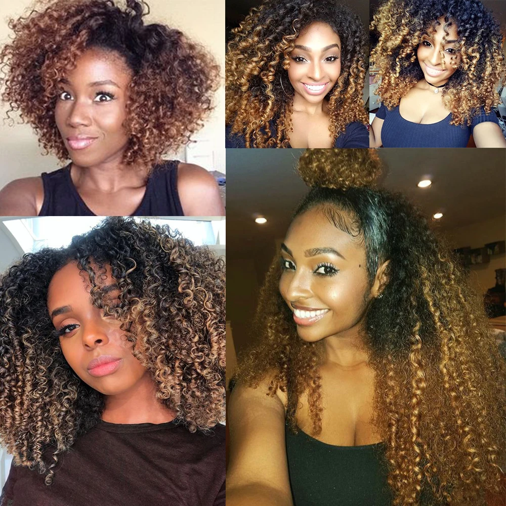 Racily Hair T1B/30 Ombre Peruvian Kinky Curly Hair Brown Ombre 100% Human Hair Extensions 1/3/4 Bundles Remy Hair Weave Bundles