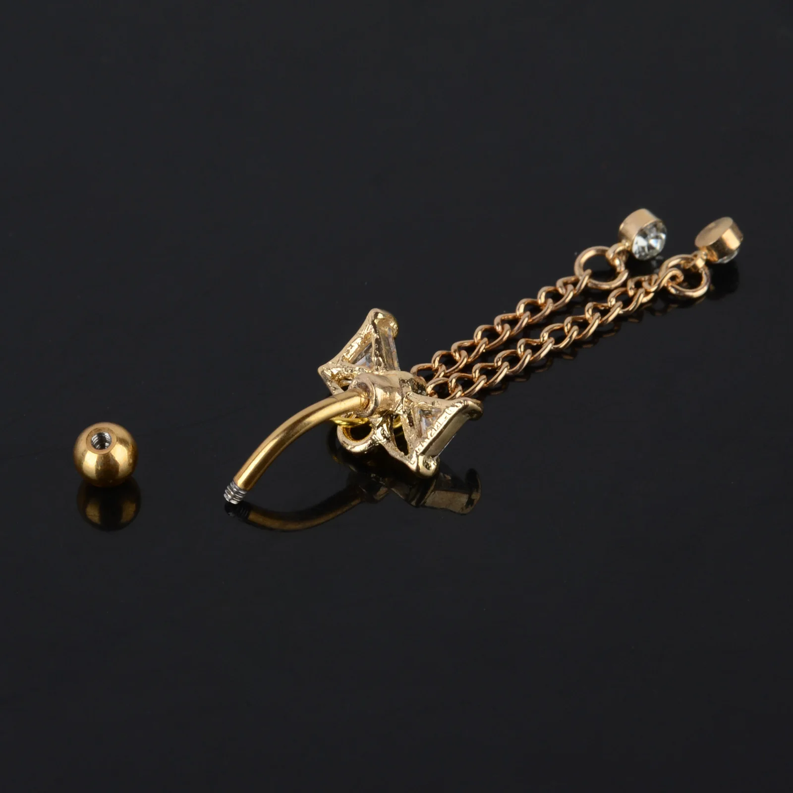 Fashion Bowknot belly button rings Bar stainless steel Surgical Piercing Sexy Body Jewelry for women CZ navel piercing