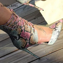 EMMA KING/летние модные разноцветные сандалии-гладиаторы на высоком тонком каблуке с острым носком; женские туфли-лодочки; пикантная женская обувь