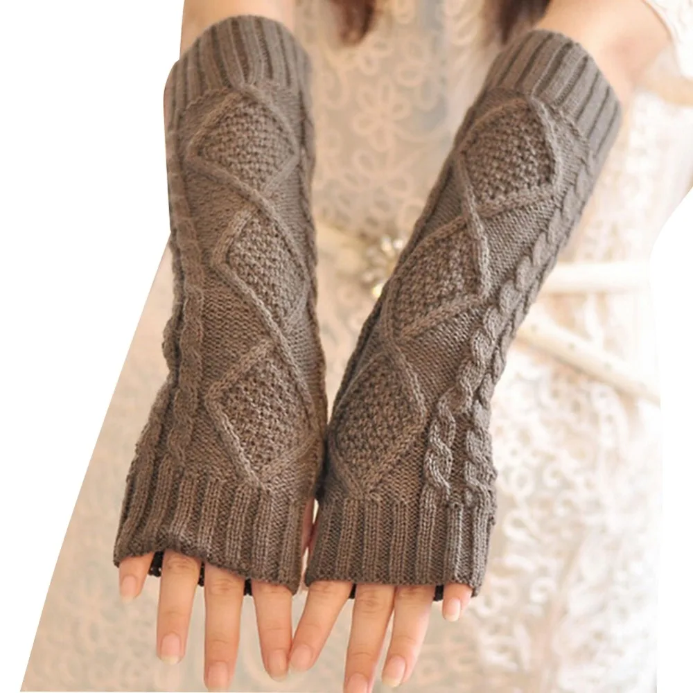 New 2016 Women Knitted Crochet Long Fingerless Elbow Gloves Mitten
