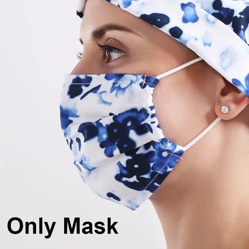 Хирургической медсестры шапки для женщин белого и синего цвета скраб шапки больницы медсестры работы шляпа полиэстер Sweatband Tieback ветеринарные рабочие - Цвет: Only Mask