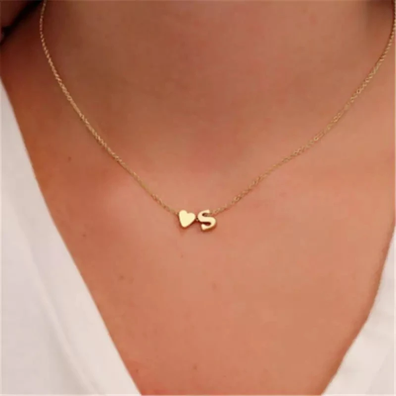 

Fashion Tiny Dainty Heart Initial Necklace Personalized Letter Necklace Name Jewelry for women accessories girlfriend gift
