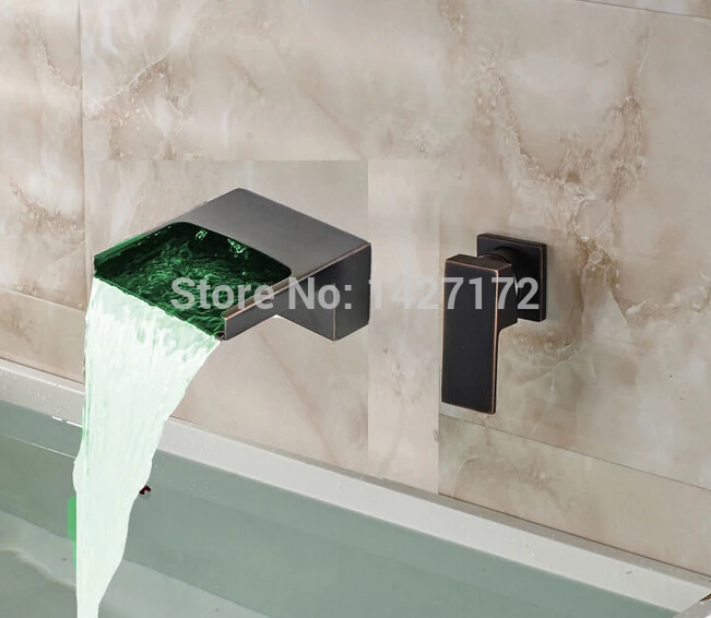 

New Wall Mounted Oil Rubbed Bronze LED Waterfall Basin Faucet Single Handle Hot And Cold Water Sink Mixer Faucet