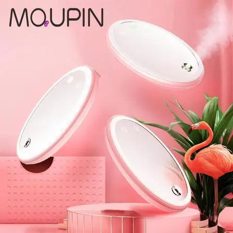 Espelho de Maquiagem Stand para Quarto de Banho de Viagem Leds Espelho Portátil Facial Hidratante Pulverizador Recarregável