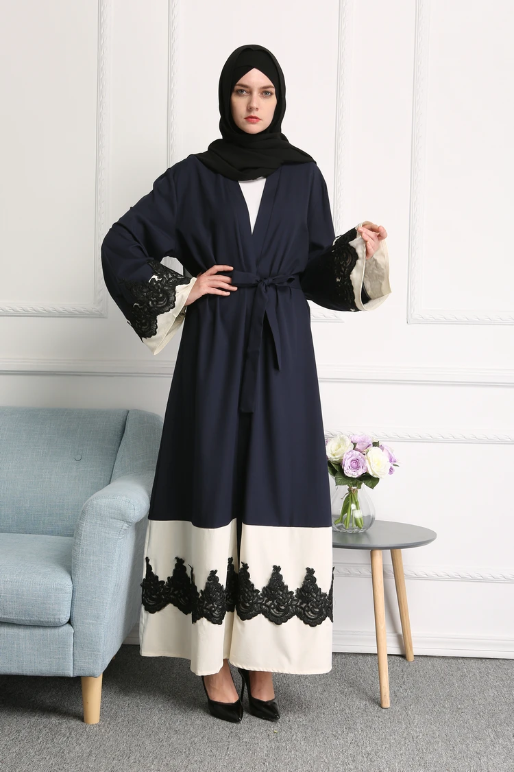 Дубай мусульманский открытый кардиган абайя платье Турецкий Для женщин халат костюмы длинное пальто Винтаж модные кружево лоскутное