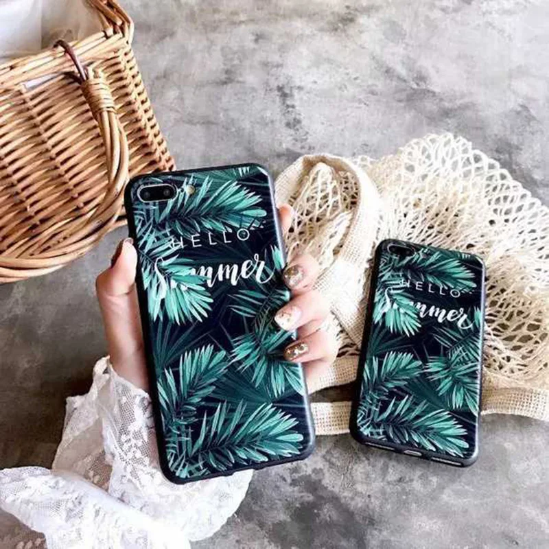 

Simple Summer Green Leaf Silicone Phone Cases For iPhone XS Max XR 6 6S 7 8 Plus X Retro Emboss Soft TPU Phone Back Cover Coque