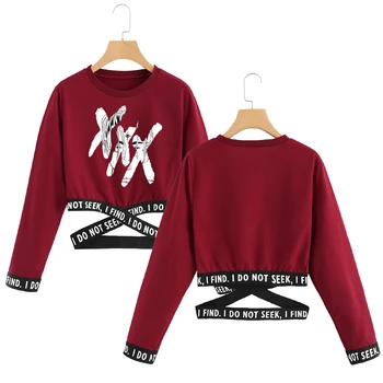 

XXXtentacion Crop Sweatshirt O-neck Fashion short Ninjia sweatshirts sexy Hip Hop Print Oversize XXXtentacion Clothes for women