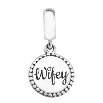 

Wifey Round Dangle Fits Woman Charm Bracelet & Choker Sterling Silver Jewelry Beads For Jewelry Making