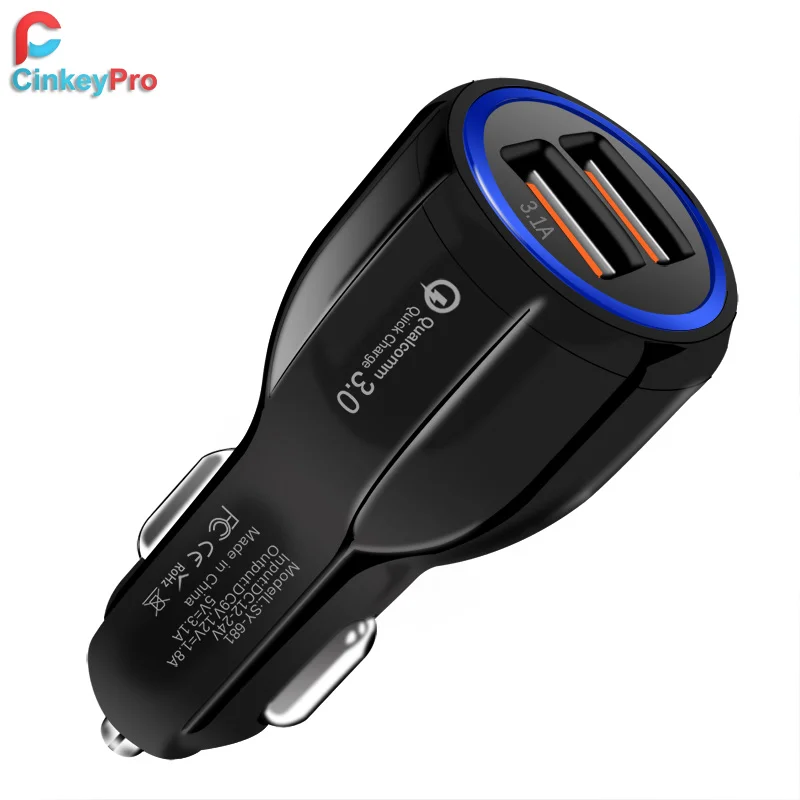 Quick Charge 3.0 سيارة شاحن آيفون سامسونج XiaoMi المزدوج USB مصباح ليد سيارة-شاحن شحن سريع الهاتف المحمول العالمي