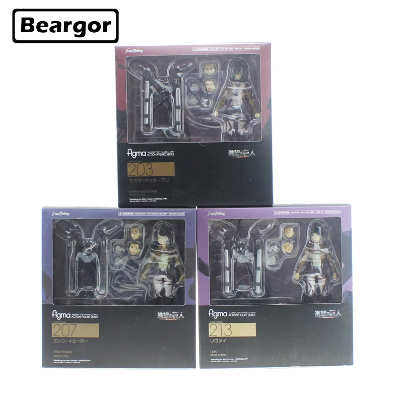 

6" Attack on Titan Anime Mikasa Ackerman & Eren Yeager & Levi Moveable Boxed PVC Action Figure Model Doll Toys Figma 203 207 213