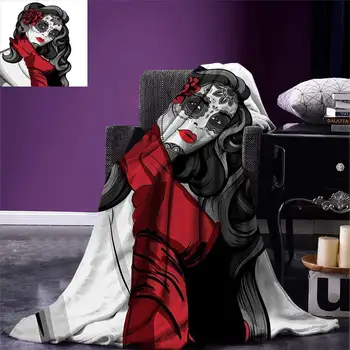 

Skull Throw Blanket Sexy Sugar Skull Lady with Mexican Style Floral Mask Evil Gothic Dead Art Warm Microfiber Blanket
