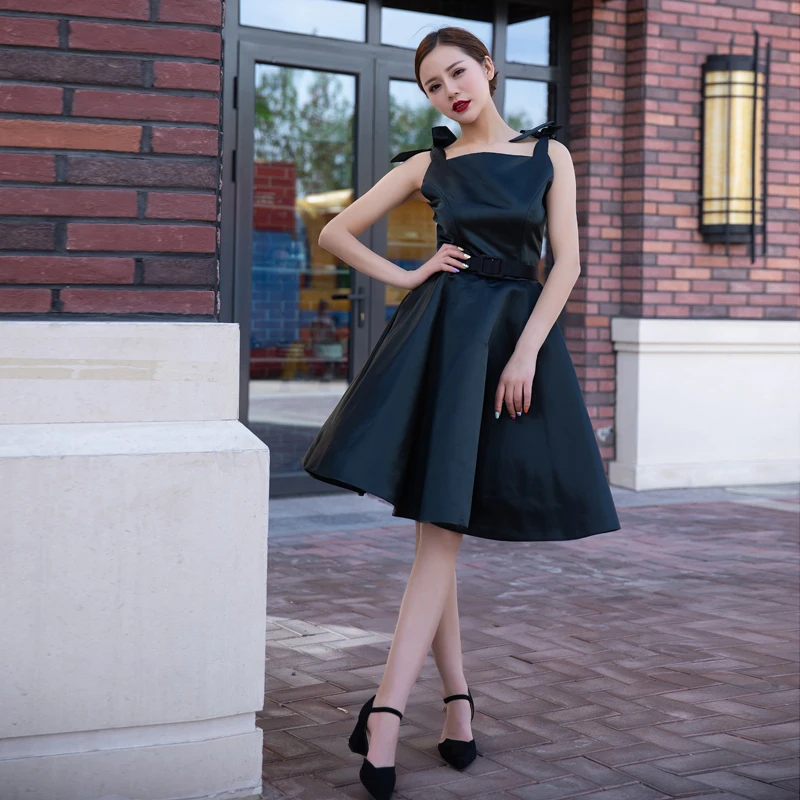 ル パレヴィンテージパーティー夏ドレス女性 50s 60s レトロビッグスイングスカート黒弓スラッシュネックピンナップサテンドレス オードリーヘップバーンドレス Aliexpress レディース衣服