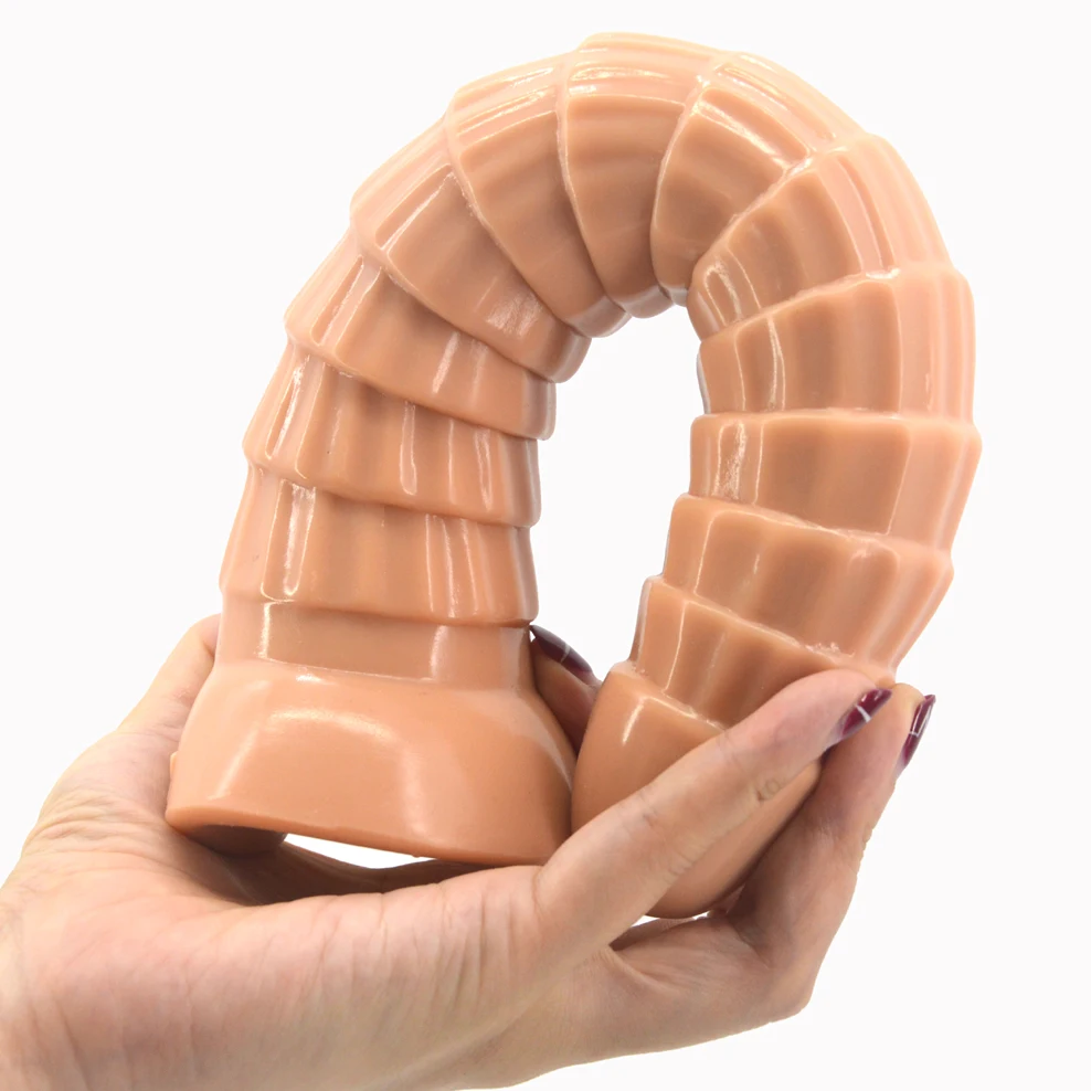 FAAK Long silicone anal plug 2020 new golden ribbed dildo with suction cup sex toys for women male masturbator erotic sex shop 6