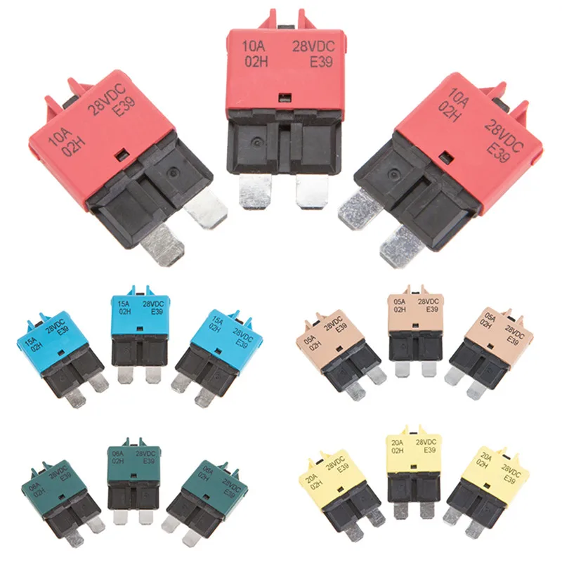 2 Piece Automatic 28V Marine Resettable Fuse Auto Circuit Breaker Blade 5A-30A