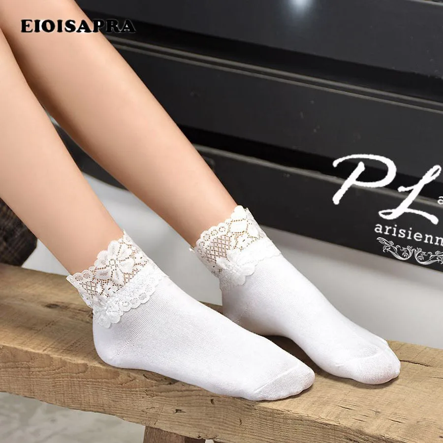 

[EIOISAPRA]1Pair Women Lace Ruffle Ankle Sock Soft Comfy Sheer Silk Cotton Elastic Transparent Ultrathin Women Short Socks