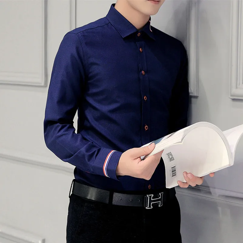 Beste MIACAWOR Jurk Shirts Mannen Mode Oxford Shirts Lange Mouwen Camisa Masculina Slim Fit Camisa Sociale Casual Wit Shirt C274