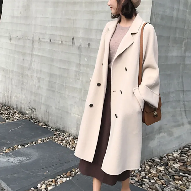 Зимнее корейское пальто женское модное винтажное шерстяное пальто женское двубортное пальто с отложным воротником Формальное пальто женское