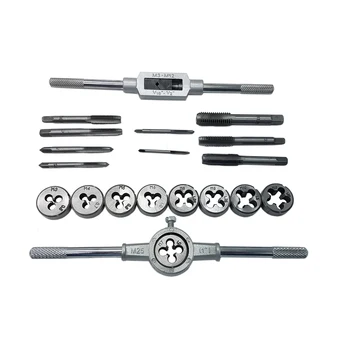 

20PC Tap & Die Set Hardware Tool Combination with Adjustable Tap Twisted 1/16-1/2 Inch Screw Thread Taps Alloy Steel Hand Tools